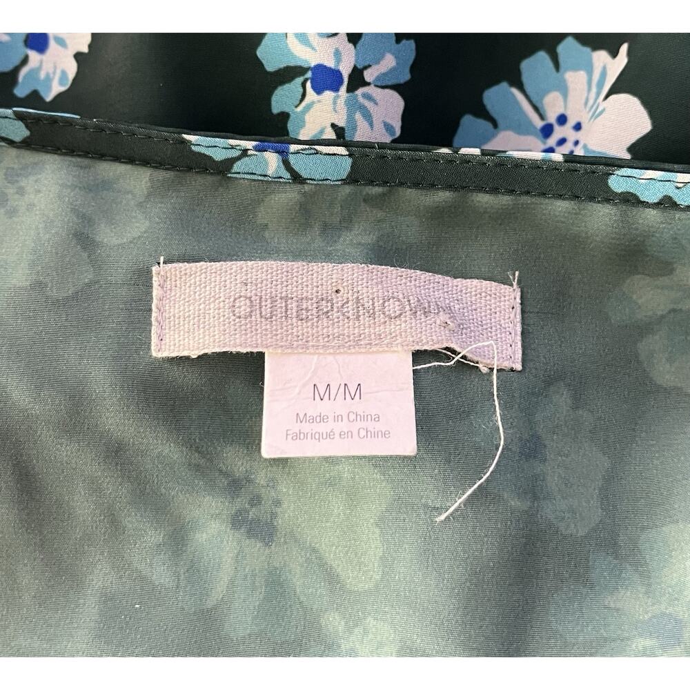 Outerknown Kira Maxi Button Up Dress Green Blue Floral Puff Sleeve Size Medium - Picture 7 of 8